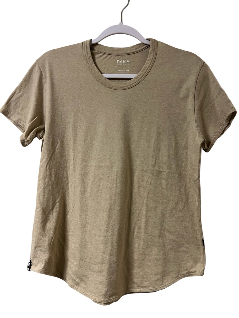 PAKA Essential Tee Women’s L Tan Desert Royal Alpaca Blend Short Sleeve Luxury